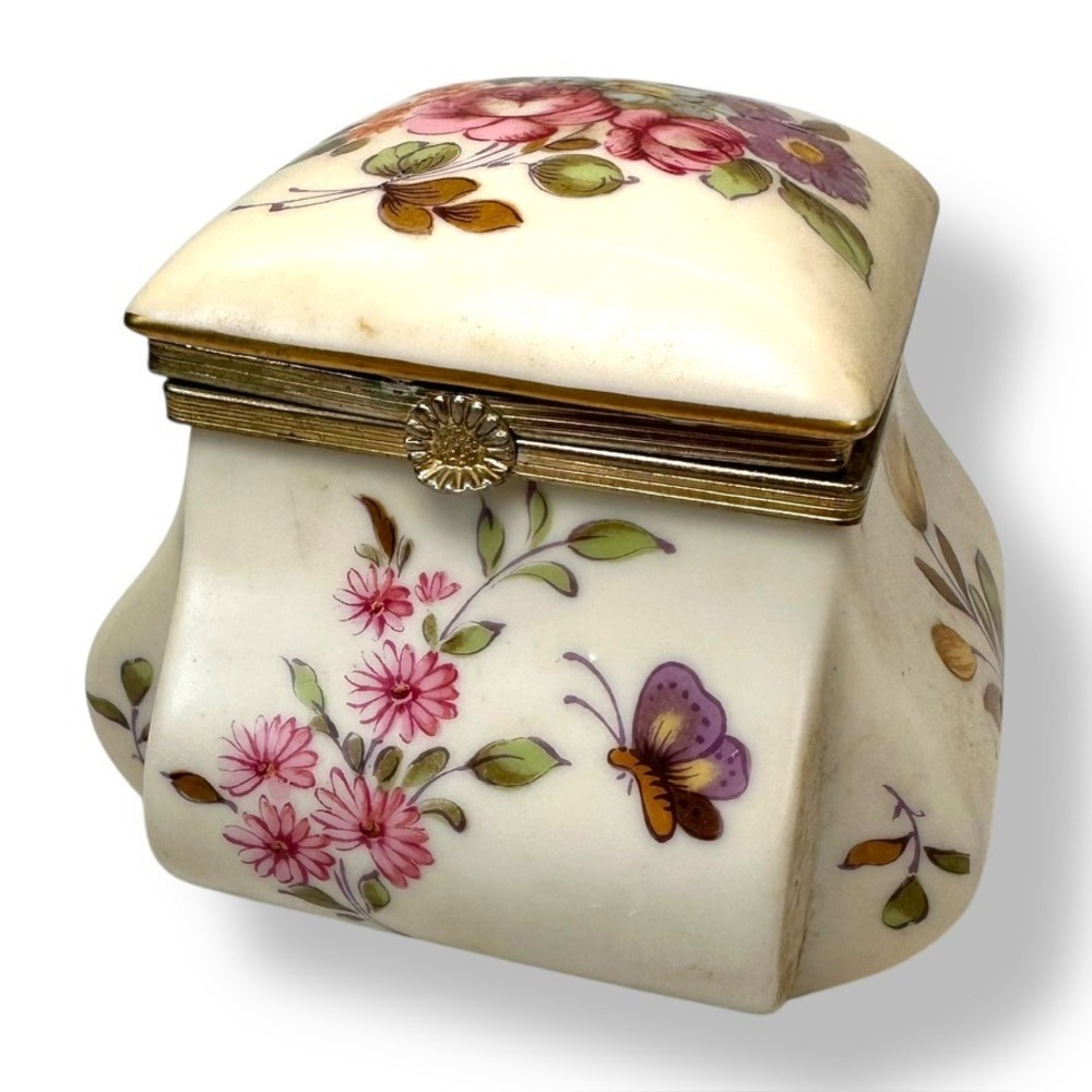 VTG Lefton China Floral Butterfly Porcelain Trinket Box